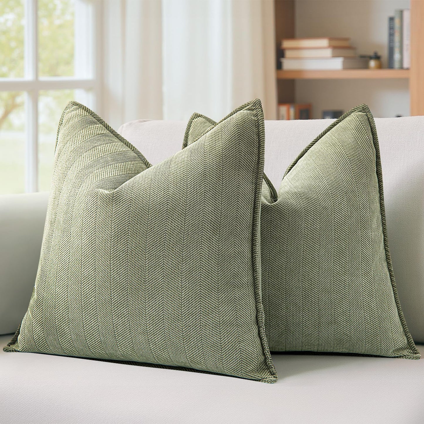 MIULEE Sage Green Decorative Pillow Covers - Luxurious Soft Chenille, 18x18 Inch | Elegant Farmhouse Cushion for Sofa & Bedroom