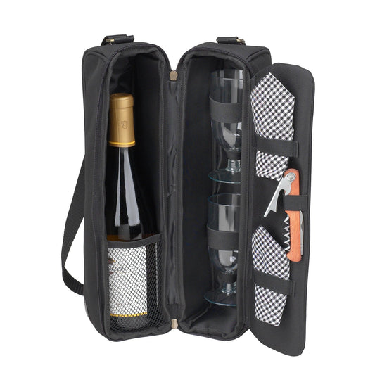Picnic at Ascot Insulated Wine Tote with 2 Wine Glasses, Napkins and Corkscrew -Designed & Assembled in the USA