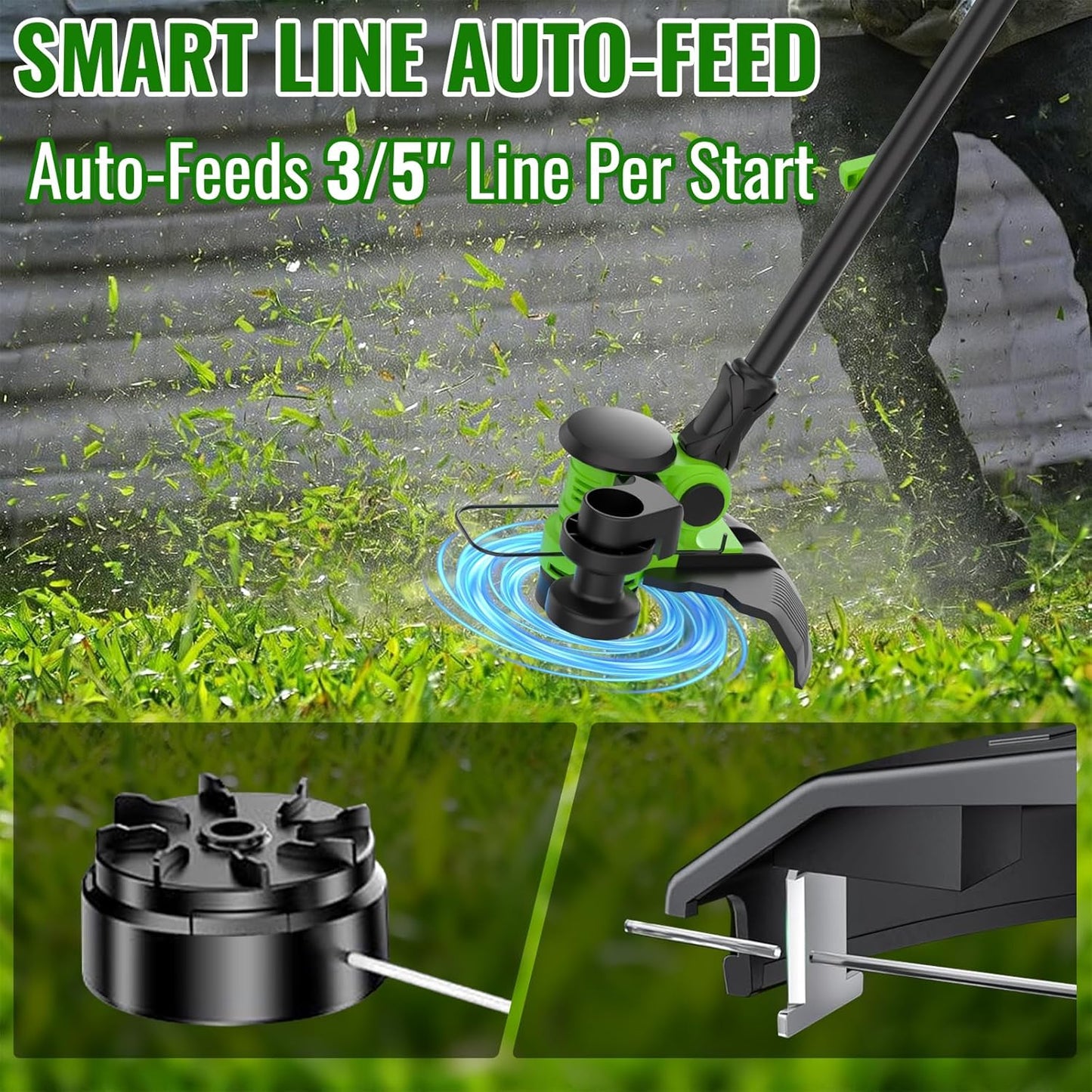 Skiennix 12" Cordless Weed Wacker - Powerful Electric Grass Trimmer with 2x5.0Ah Battery & Charger | Lawn Edger Tool