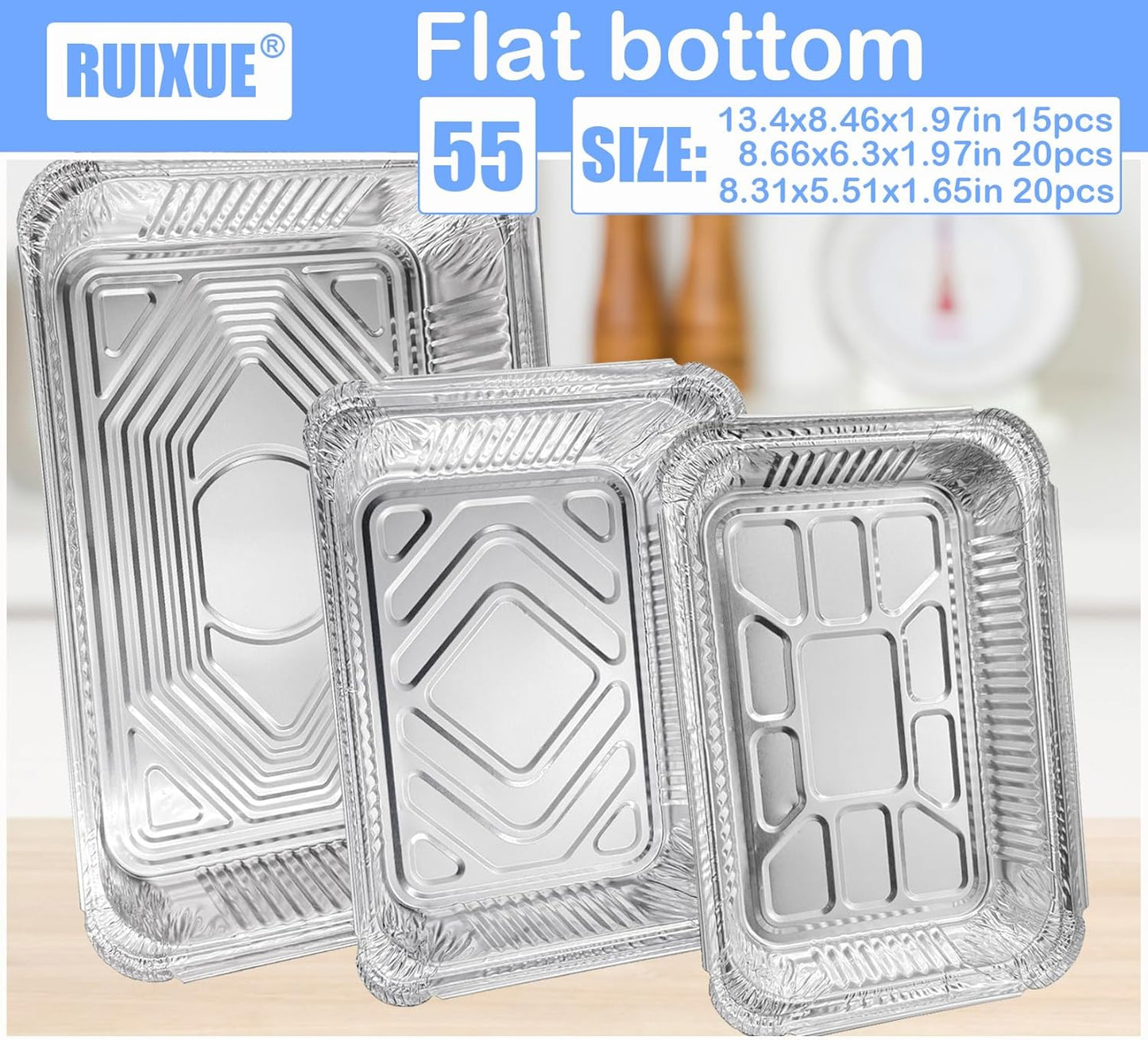 Notwoe® Disposable Aluminum Baking Pans - 55 Pack With Lids | 12x8, 8x6 & 8x5 Square Combo Set