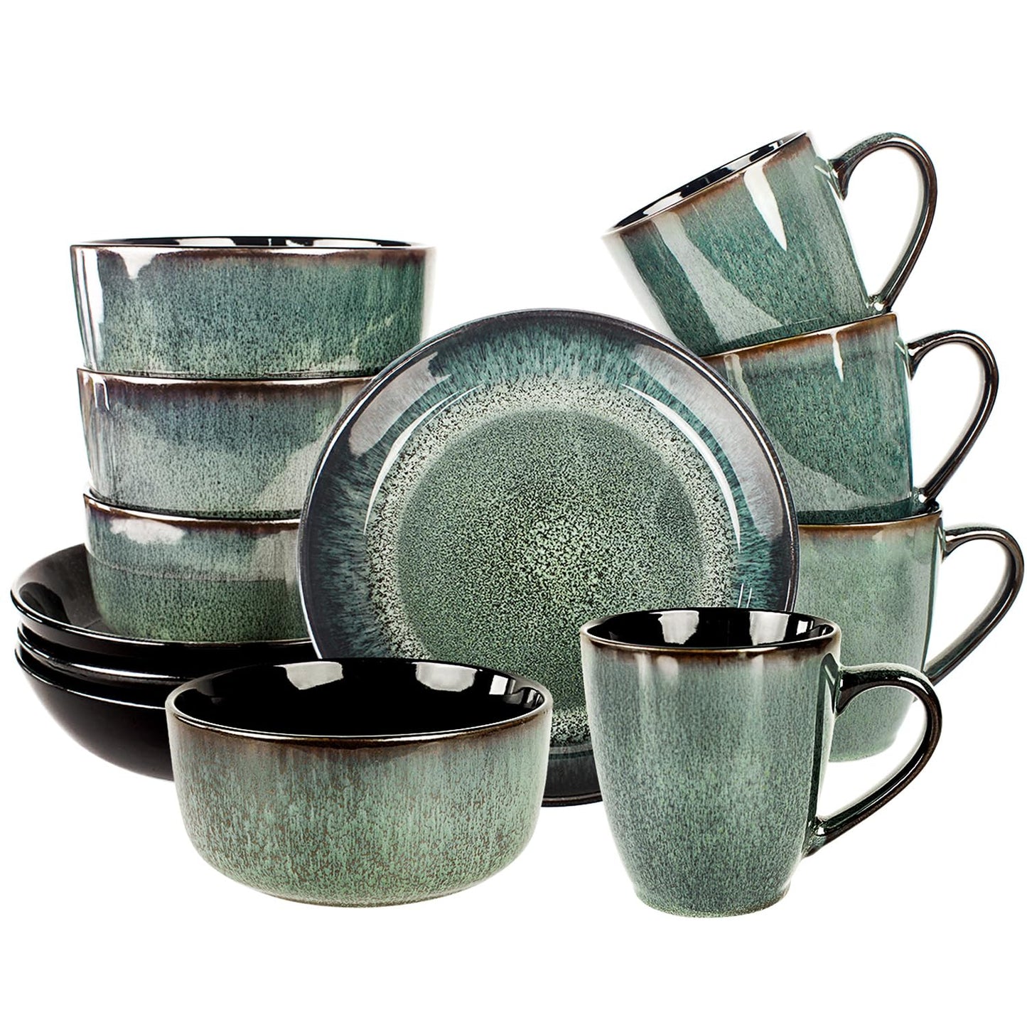 jinsongdafa Dinnerware Sets(12Pcs) Serves for 4, Reactive Glaze Plates and Bowls Set with 7.9"Small plates,8.3"Salad Plates,5.5"bowls, Modern kitchen tableware, Microwave safe, Set No.7
