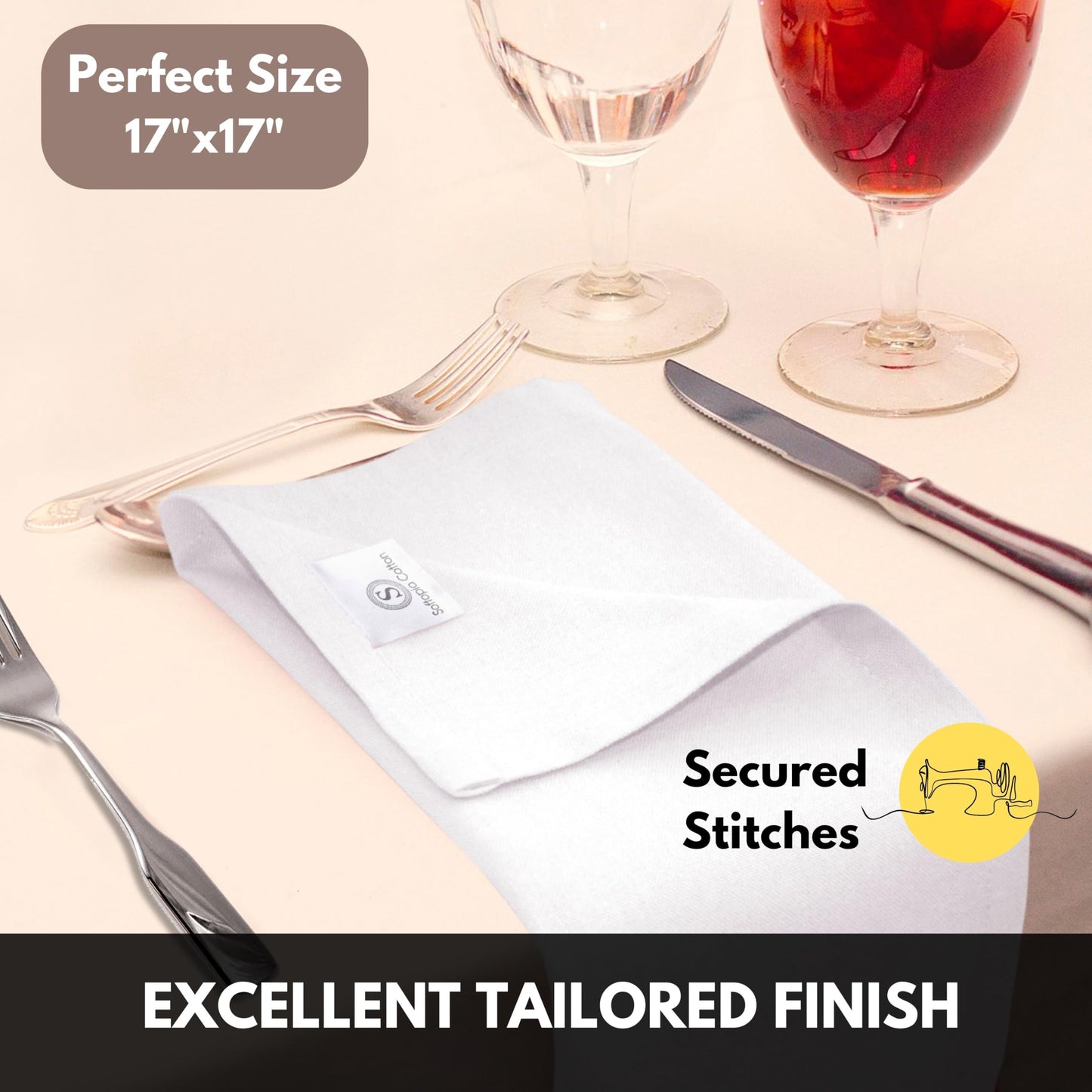 Softopia Cotton Cloth Napkin 100% Cotton Set of 12 Decorative Washable Table Napkins for Dining, Home, Wedding, Banquet - White (17"x17")