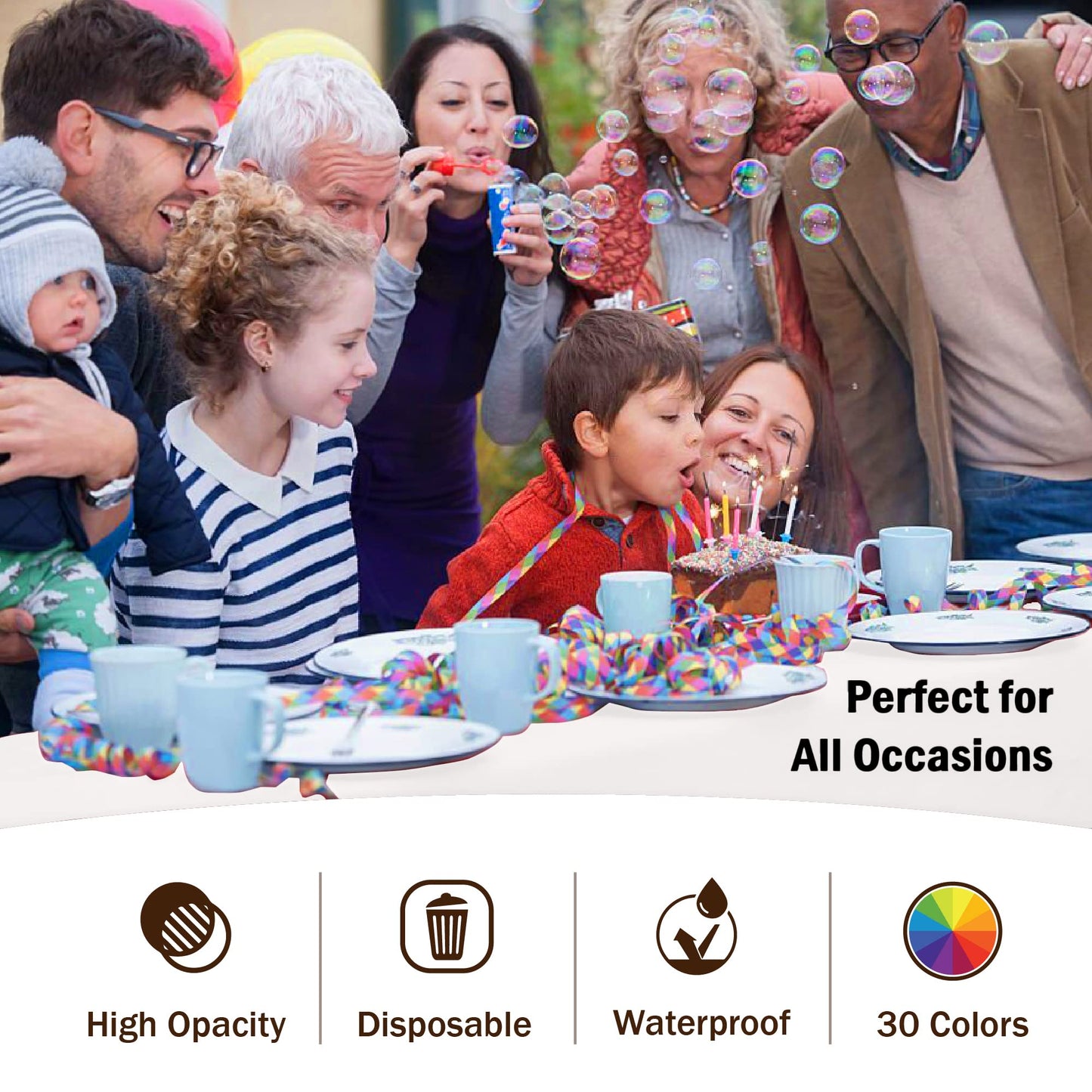 Exquisite Party Solids 6-Pack Premium Plastic Tablecloth 54in. x 108in. Rectangle Plastic Table Cover - White