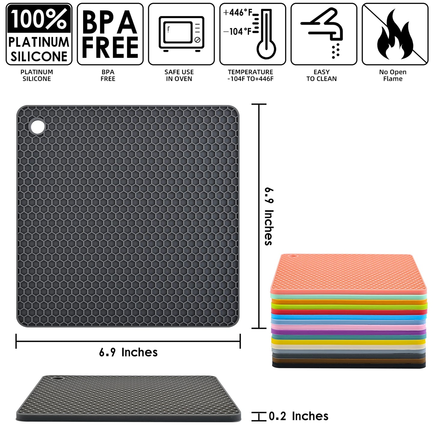 Smithcraft Silicone Trivets Mats Set, Silicone Hot Pads Pot Mat for Countertop, Trivet Pads Heat Resistant, Table Placemats, Square Small Drying Mats, 4 Pack, Black Trivets