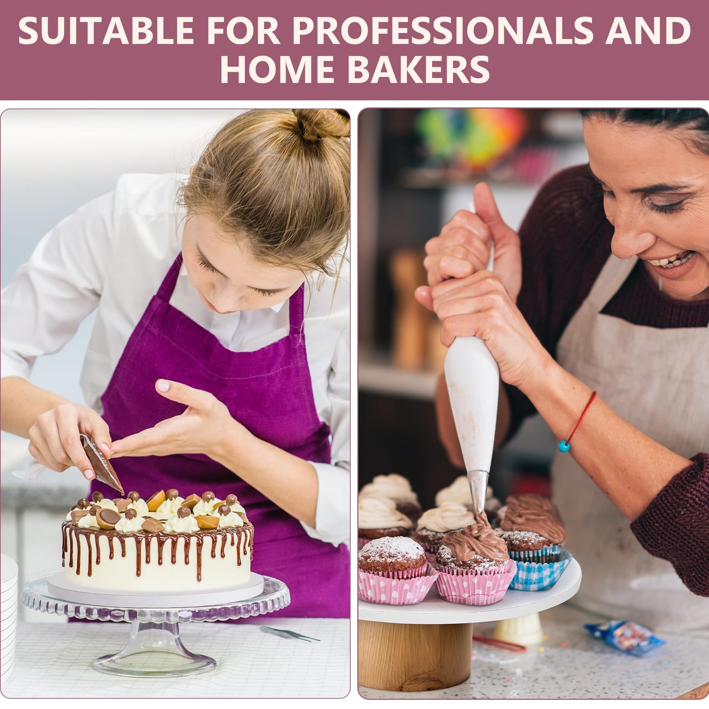 Crea Cake - 12 Pack Cake Drums 10 Inch Round & Free Large Cake Scraper - Premium Boards ½ Inch Thick, Food-Grade & Greaseproof Base para Pastel, Sturdy Cardboard for Professional Wedding Display, Glossy White