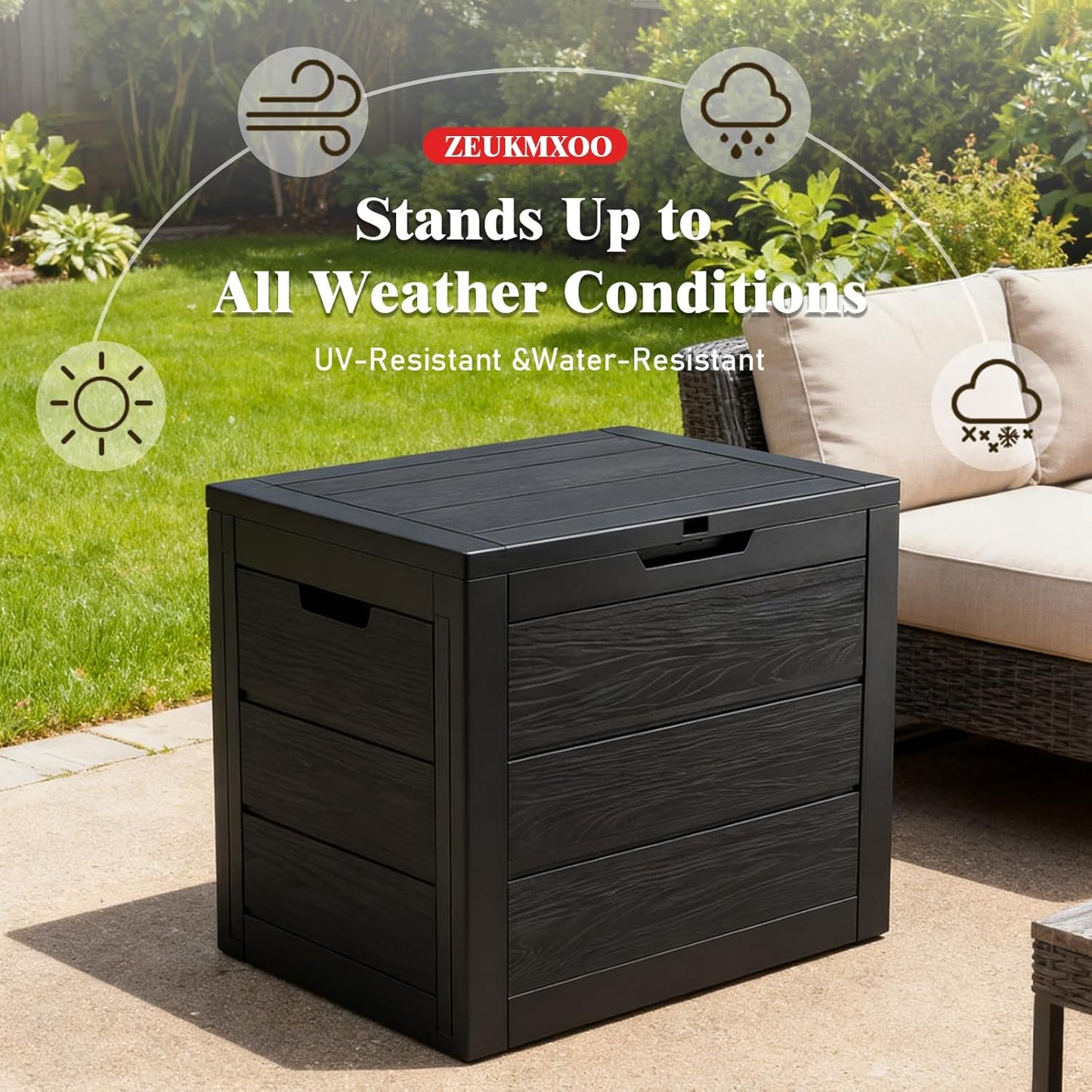 Skiennix 35 Gallon Outdoor Storage Box - Waterproof Resin Deck Box for Cushions & Tools