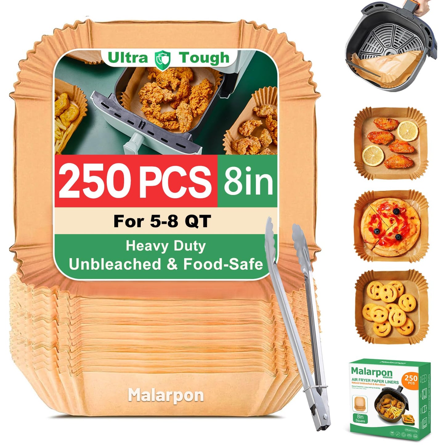 250 Pcs Air Fryer Liners Disposable 8 Inch,Non-Stick Oil-Resistant Air Fryer Paper Liners for 5–8 QT Baskets, Parchment Paper Liners for Air Fryer, Oven, and Microwave Use (Square)