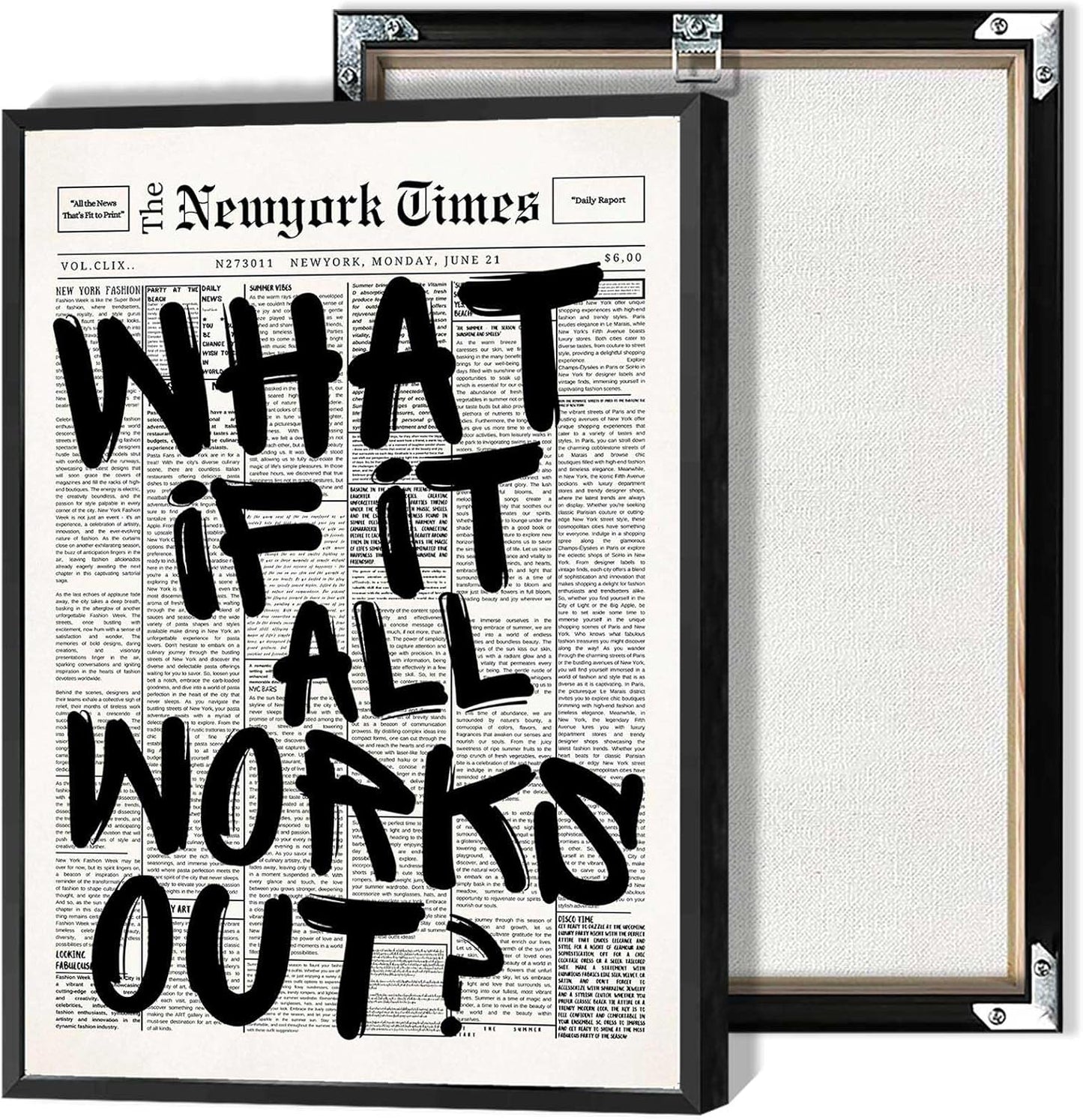 Retro Black And White Newspaper Poster - Positive Affirming Quote Canvas Wall Art | 12x16in Framed Minimalist Decor