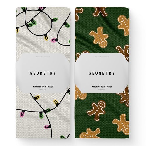GEOMETRY Christmas Kitchen Towels - Quick Dry Microfiber Cloth Dish Towels for Kitchen Drying - Premium Quick Dry Towel, 2-Pack Set (Festive Lights + Ginger Joy (Merry Magic)