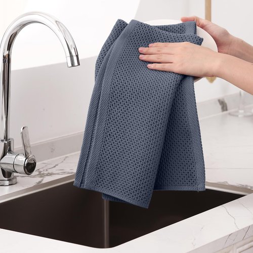 Homaxy 100% Cotton Oversized Waffle Weave Kitchen Dish Towels, 3-Pack Ultra Soft Absorbent Dish Towels, Quick Drying Cleaning Towels, 20 x 28 Inches, Dark Grey