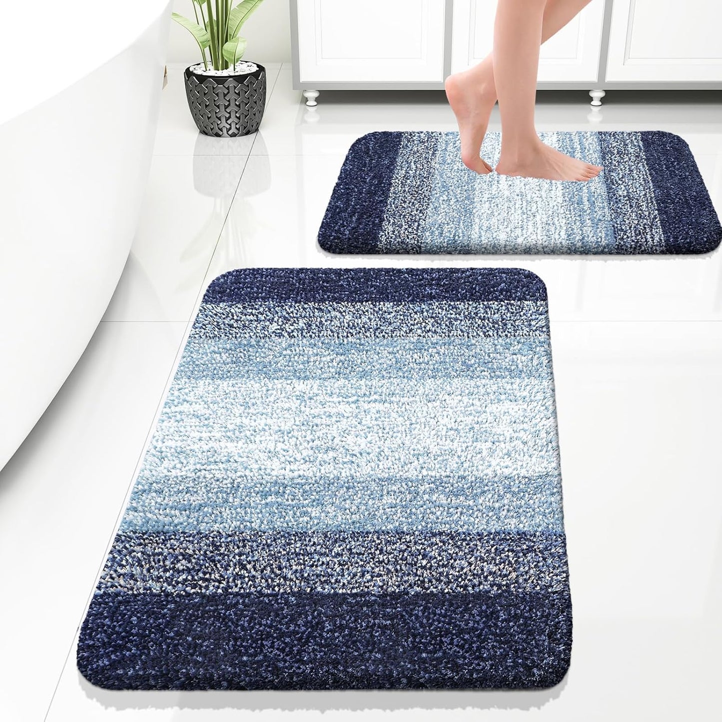 OLANLY Bathroom Rug Set - Soft Absorbent Microfiber Mats | Non-Slip & Machine Washable (Airy Blue, 2-Piece)
