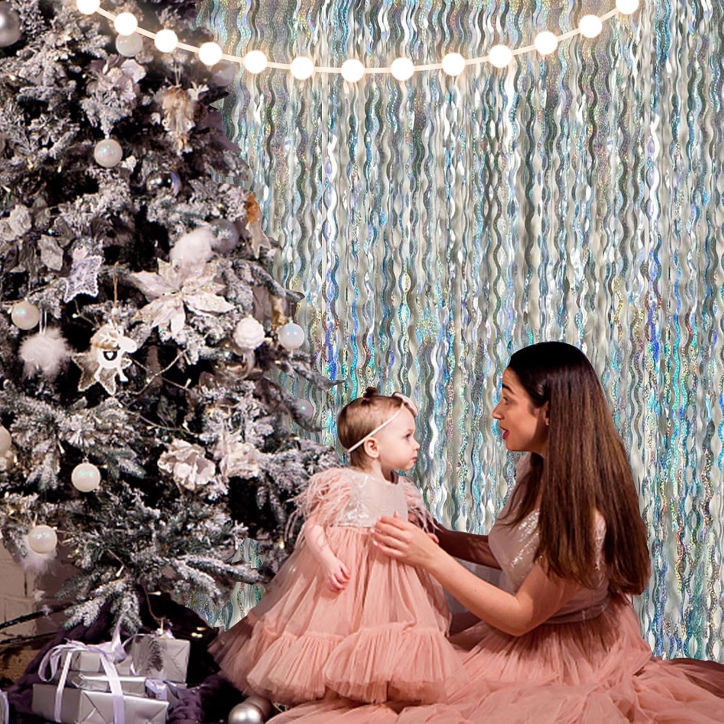 Skiennix Tinsel Foil Fringe Curtains - Sparkling Wavy Backdrop for Parties & Events | Metallic Decor