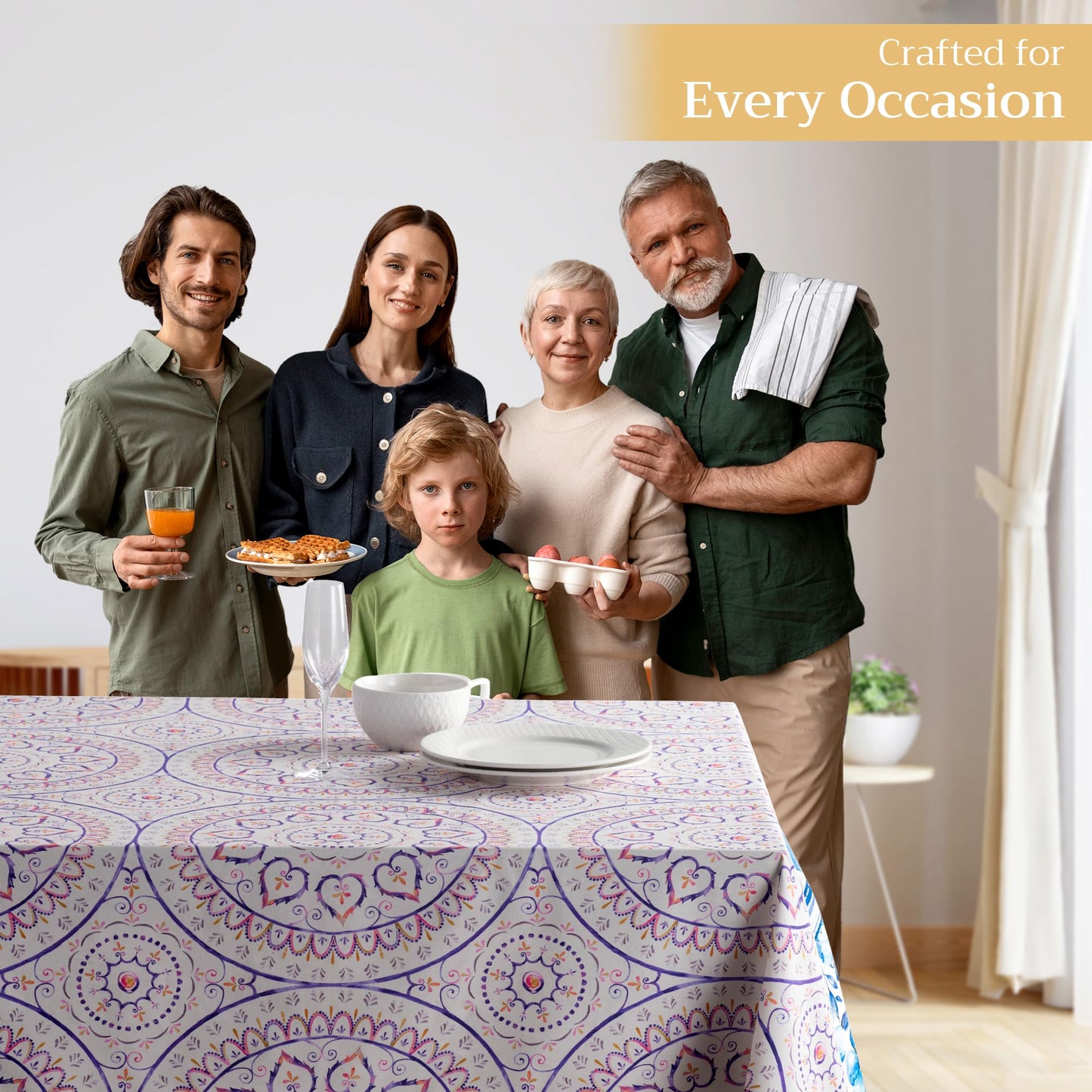 Maison d' Hermine Table Cloth Rectangle Table 100% Cotton 54 x 72 Inches Tablecloth Reusable Decorative for Dining Kitchen Room Farmhouse Home Gifts for Mothers Day Spring Summer - Mandala