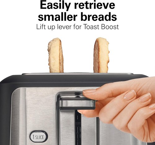 Hamilton Beach Gourmet 2-Slice Toaster - Extra Long & Wide Slots, 7 Browning Levels, Matte Black & Stainless Steel