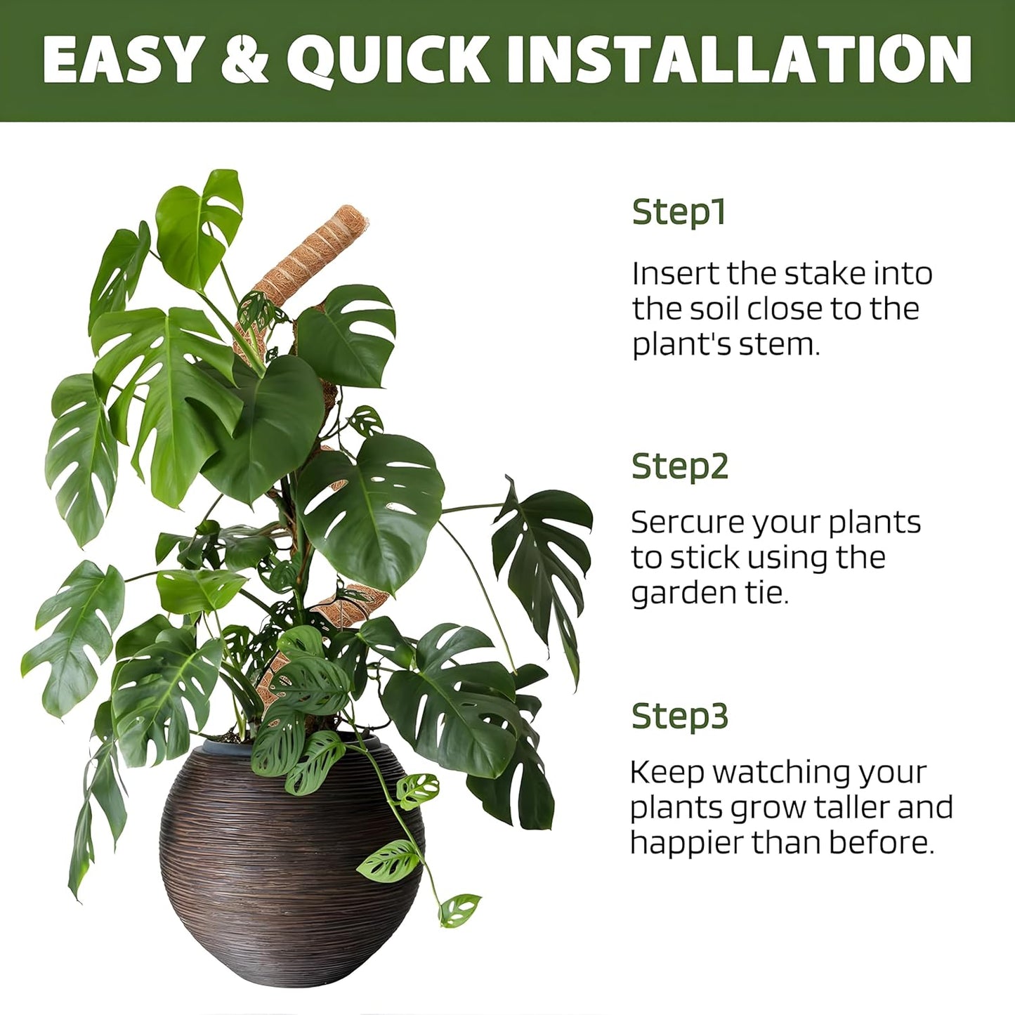 Skiennix 48'' Bendable Moss Poles - Flexible Trellis Support Stakes for Monstera & Climbing Plants