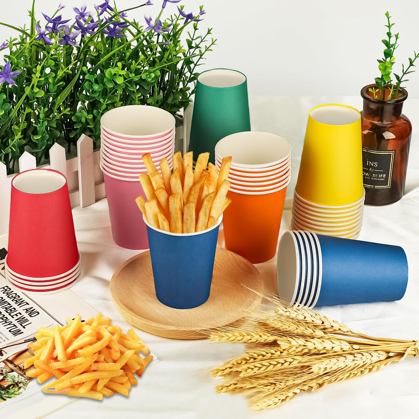 HIKIMA 60 Pcs 9 Ounce Party Cups, Colorful Disposable Paper Cups, Drinking Cups for Party BBQ Travel DIY Snack Picnic and Event 6 Colors