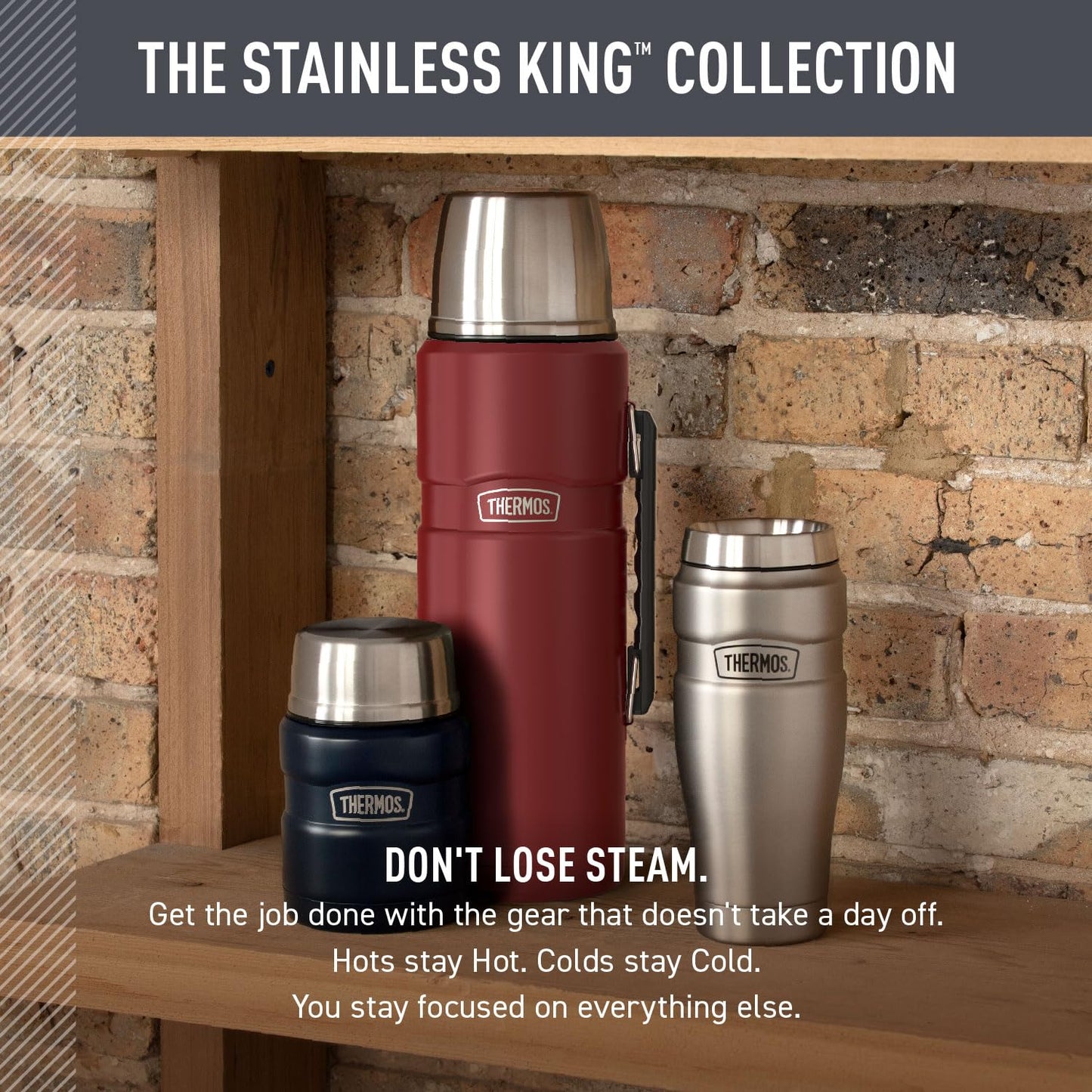 THERMOS Stainless King Vacuum-Insulated Beverage Bottle, 68 Ounce, Matte Steel