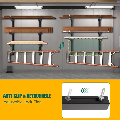 Heavy-Duty Lumber Storage Rack by [Brand Name] - Wall-Mounted Folding Wood Racks | 4-Level, Black, 4-Pack