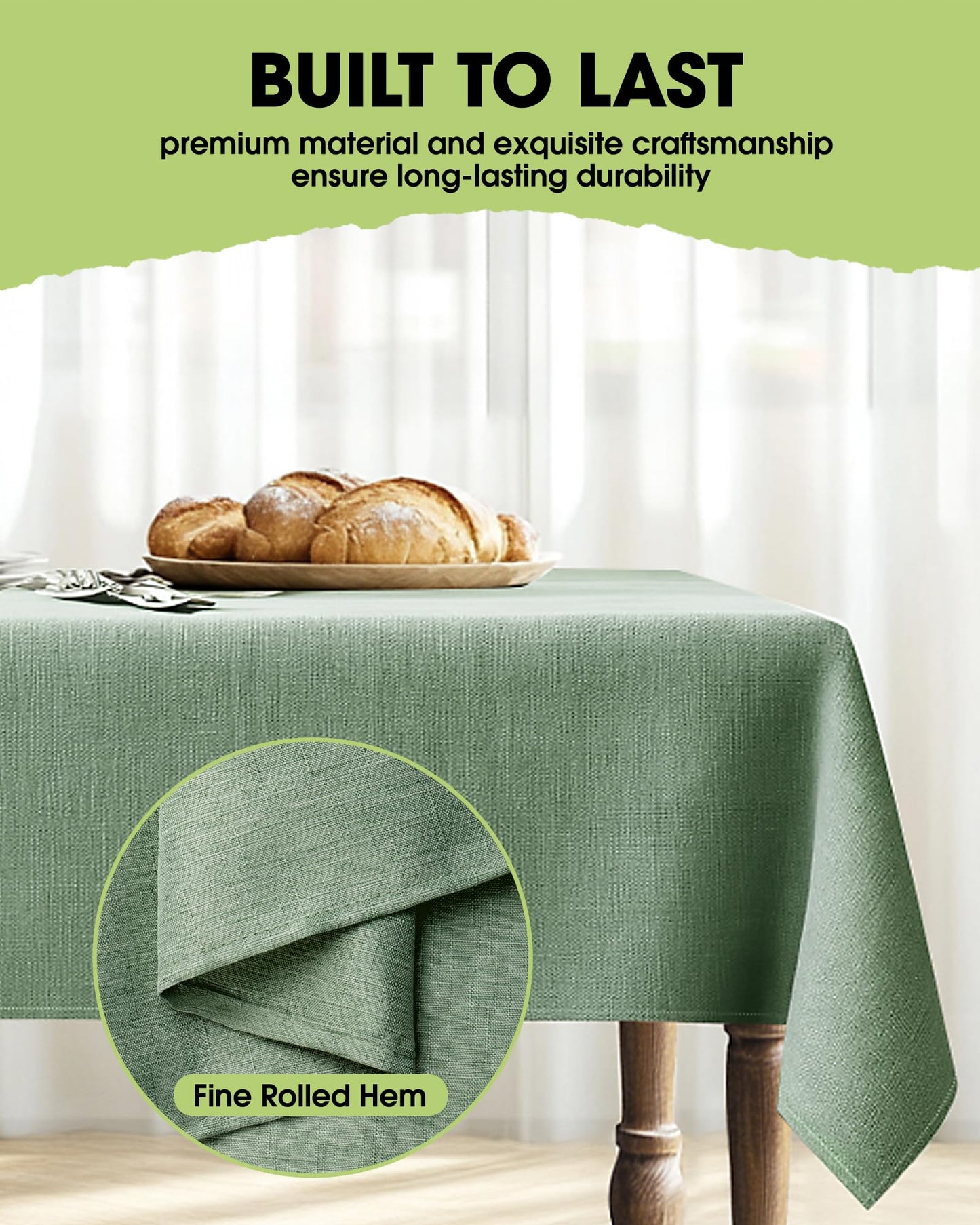Pureegg Rectangle Linen Tablecloth Waterproof & Stain Resistant, Wrinkle-Free Table Cloth Adds Elegance and Protection, Ideal for Dining, Party, Wedding and Outdoor, 60 x 84 Inch, Sage Green