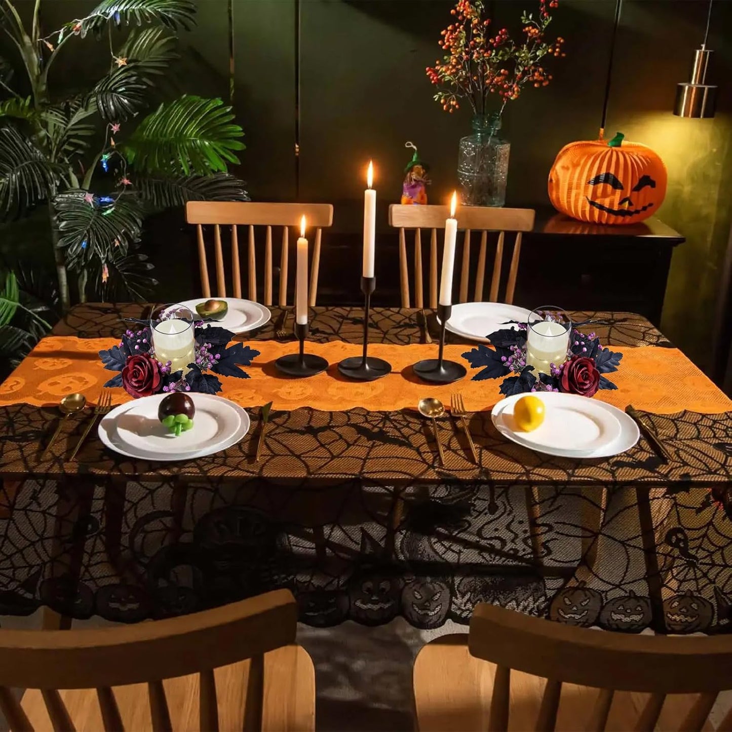 Regine Switzerland Halloween Candle Rings - Artificial Maple Leaf & Rose Flower Wreath for Festive Home Decor