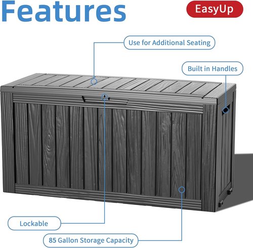 EasyUp Outdoor Storage Box - 85 Gallon Waterproof Resin Deck Box | UV-Resistant, Reinforced Stability, Striped Black