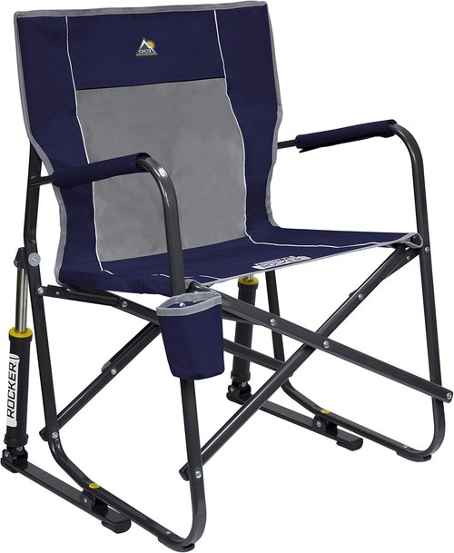 GCI Outdoor Freestyle Rocker Camping Chair - Portable Folding Rocking Chair with Durable Armrests & Drink Holder | Indigo Blue