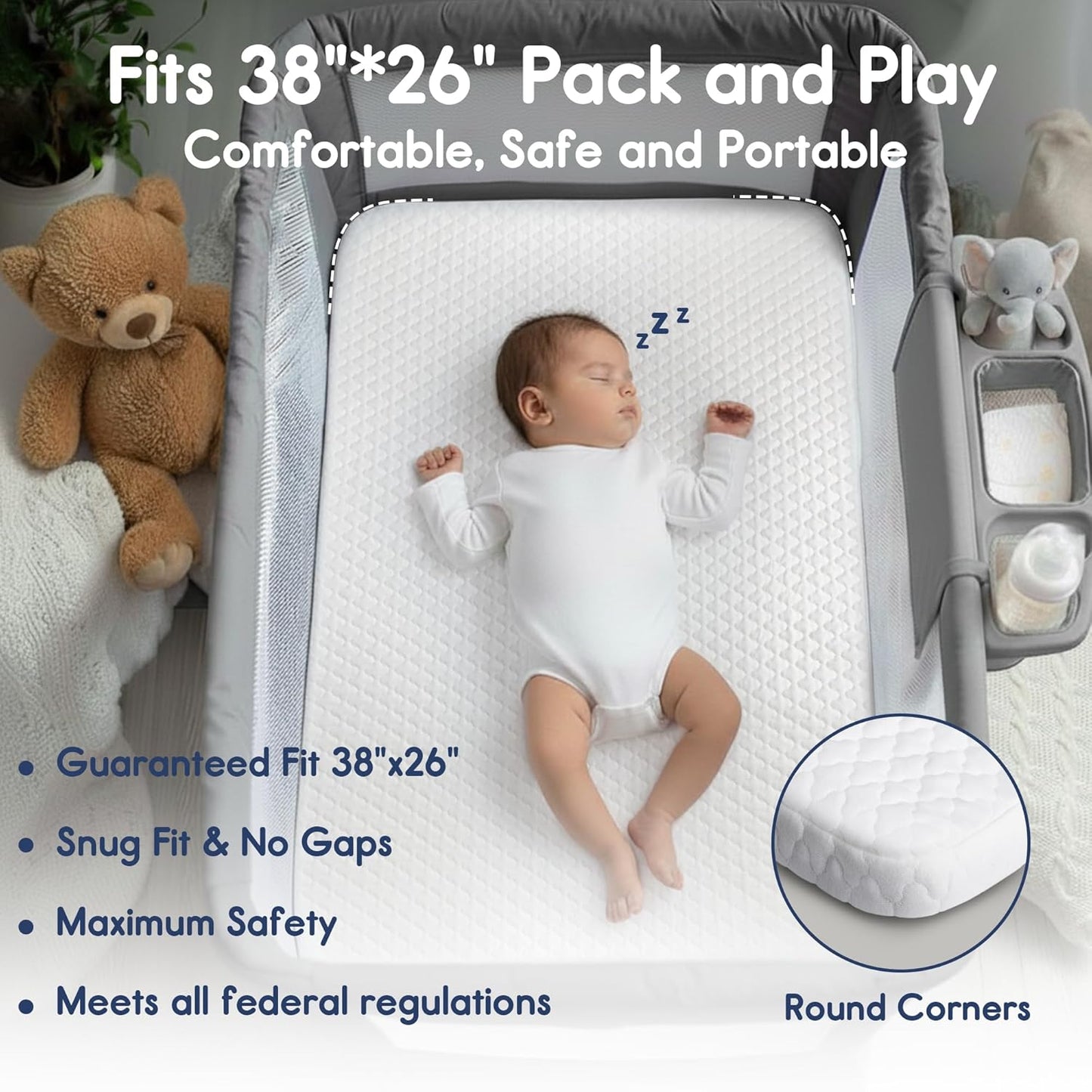 Pro Goleem Pack and Play Mattress - Waterproof Firm Playard Pad with Soft Cover | 38"x26" Size