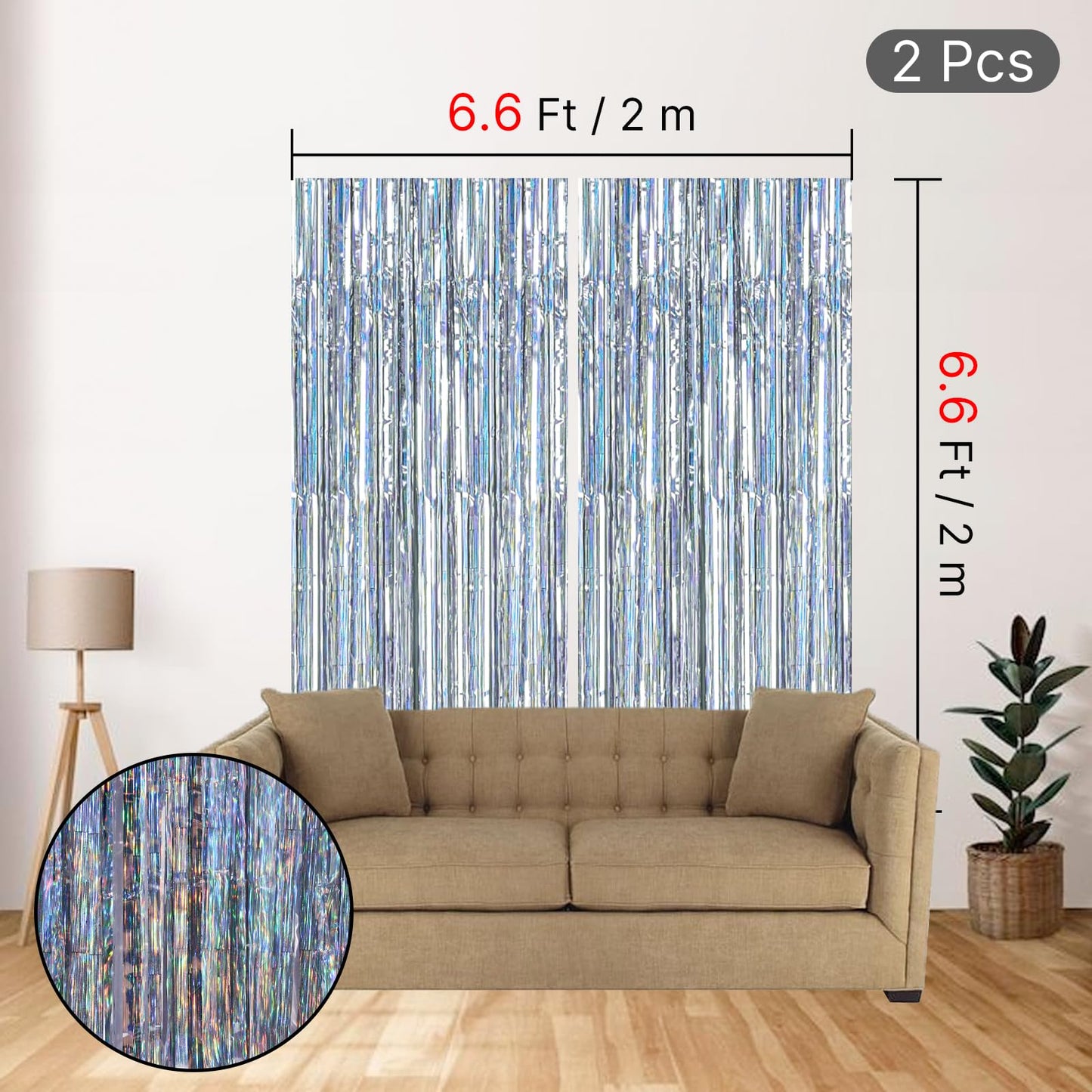 PartyWoo Foil Fringe Curtains Silver, 2 pcs 3.3x6.6 ft Silver Streamers, Fringe Backdrop, Tinsel Backdrop, Tinsel Curtain, Metallic Door Shimmer, Birthday Party Streamers, Christmas Decorations