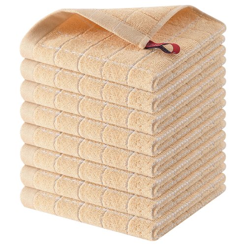 Homaxy 100% Cotton Terry Kitchen Dish Cloths, Ultra Soft and Absorbent Dish Towels for Kitchen, Suitable for Drying and Washing Dishes, 8 Pack, 12 x 12 Inches, Apricot