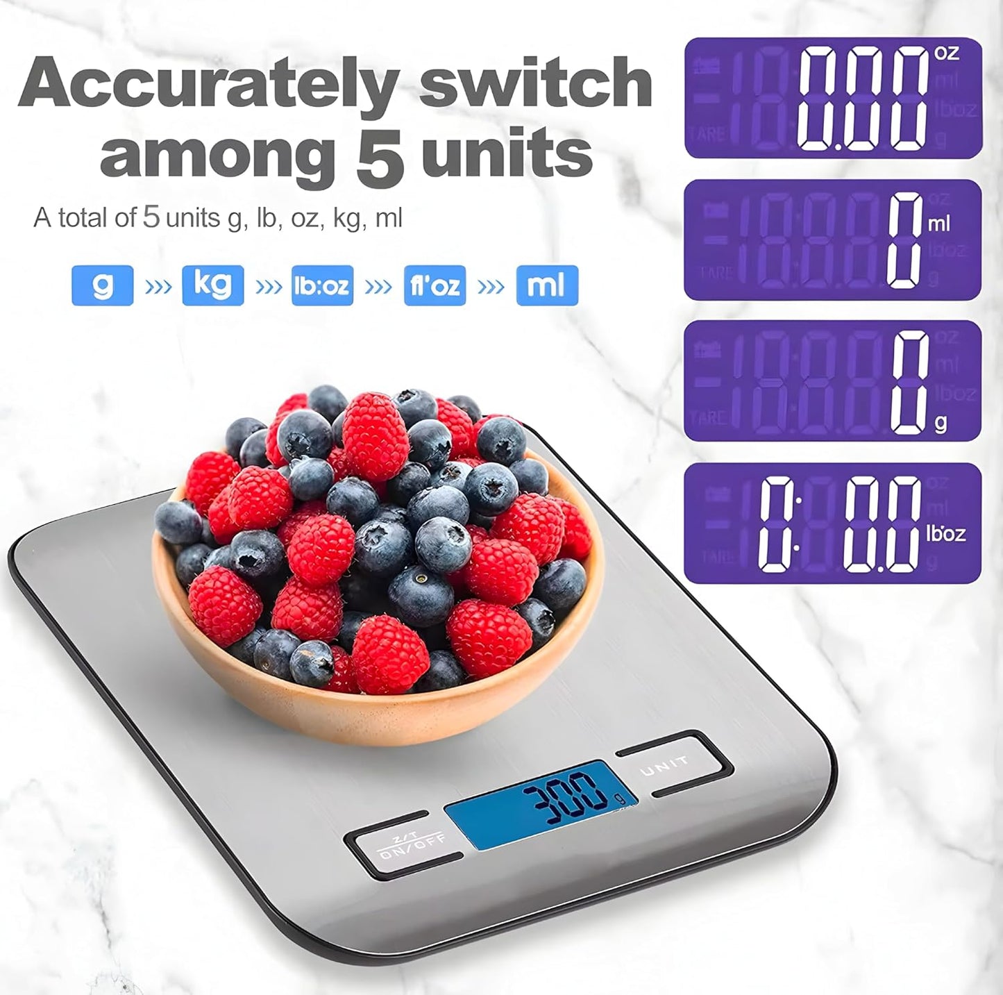 Skiennix Digital Kitchen Scale - Precision Food Scale in Grams & Ounces, Stainless Steel, Compact Design
