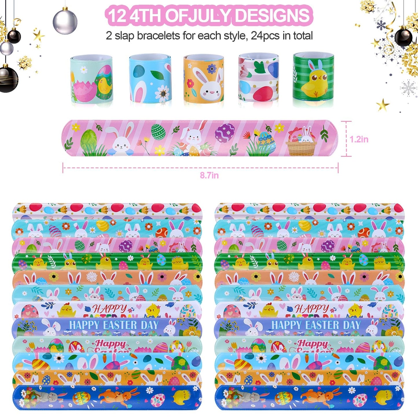 xutengy 48Pcs Easter Party Favors Decorations Slap Bracelets Rubber Wristbands for Kids Girls Boys，Easter Basket Stuffers Easter Egg Fillers Gifts for Toddlers