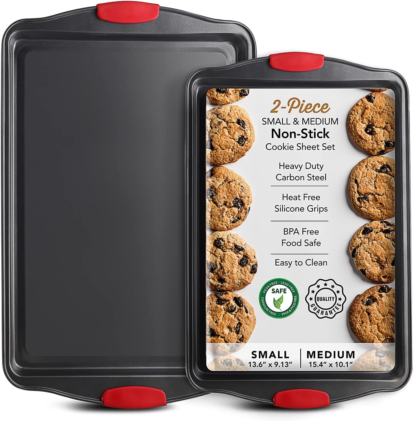 Skiennix Baking Sheet Set - 2-Piece Nonstick Cookie Sheets with Silicone Handles | Durable Black Steel Pans