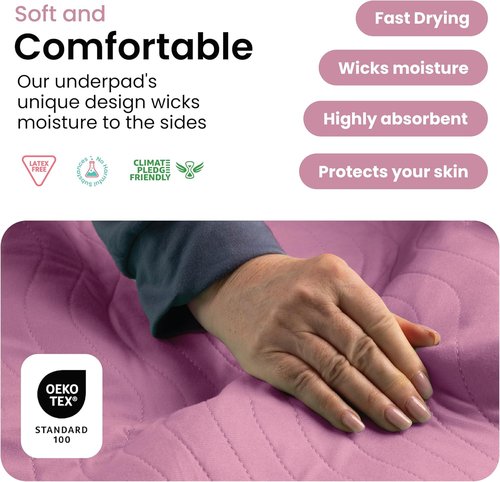 IMPROVIA® Washable Underpads - Heavy Absorbency Reusable Incontinence Pads for Kids, Adults, Pets | Pink & White, 34" x 36" - Pack of 4