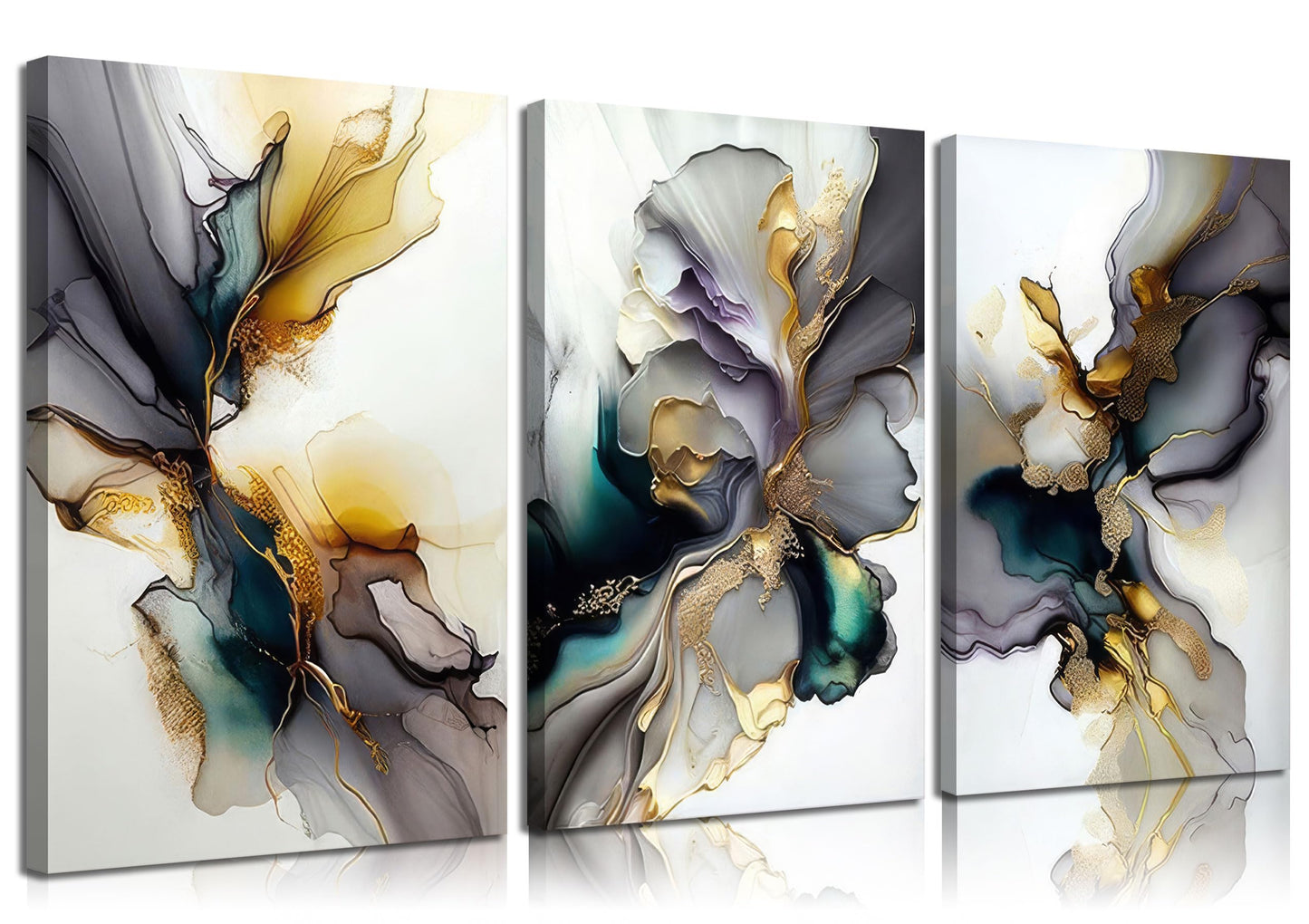 3pcs Black And Gold Abstract Canvas Wall Art Modern Texture Grey And Gold Marble Fluid Wall Decor Posters Prints Pictures for Living Room Bedroom Office Home Decoration Ready To Hang