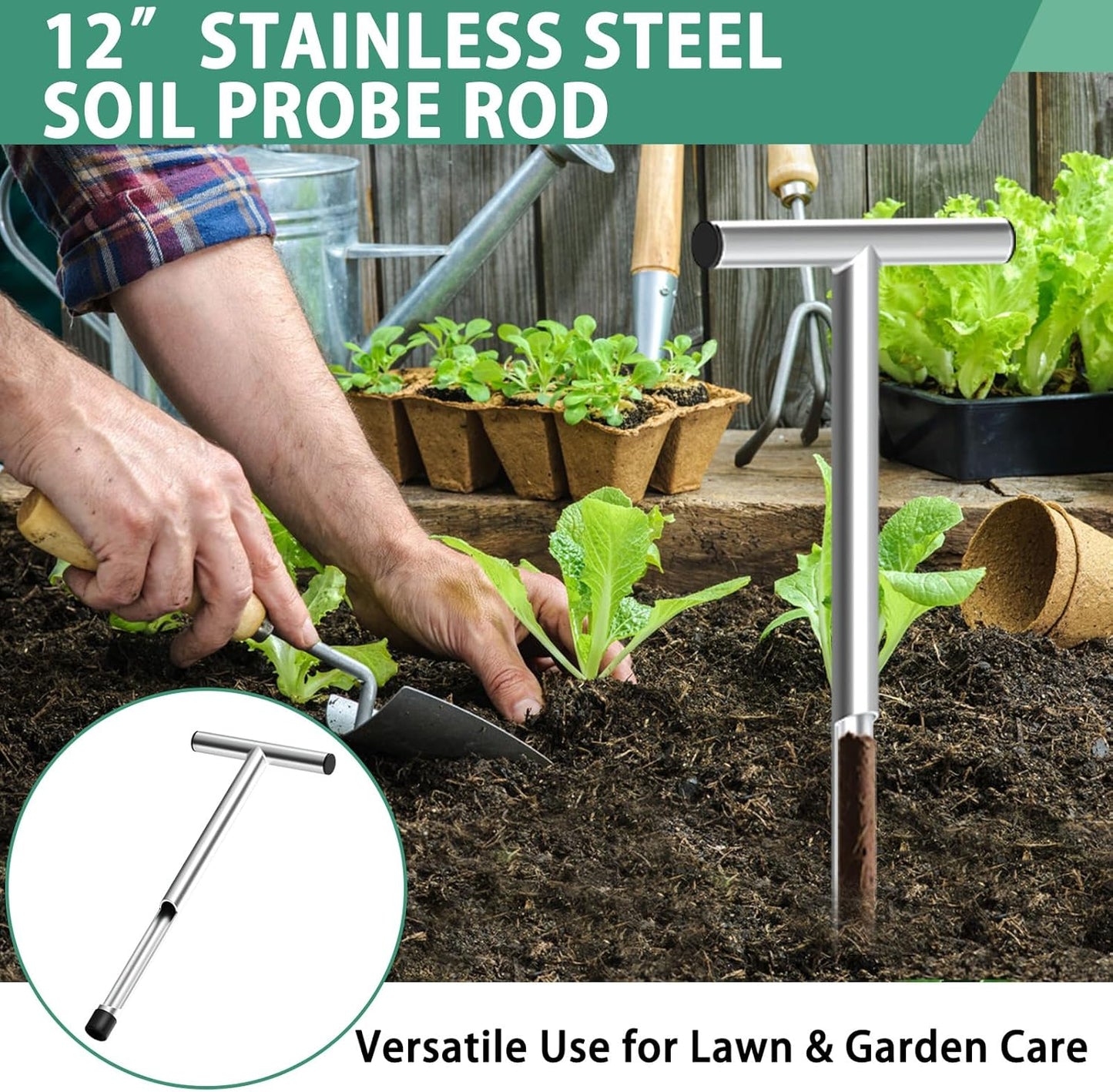 Skiennix 17 Inch Stainless Steel Soil Sampler Probe - T-Style Handle for Accurate Soil Testing