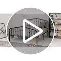 Twin Size Metal Bed Frame with Wrought Iron Headboard - White, Rustic Style