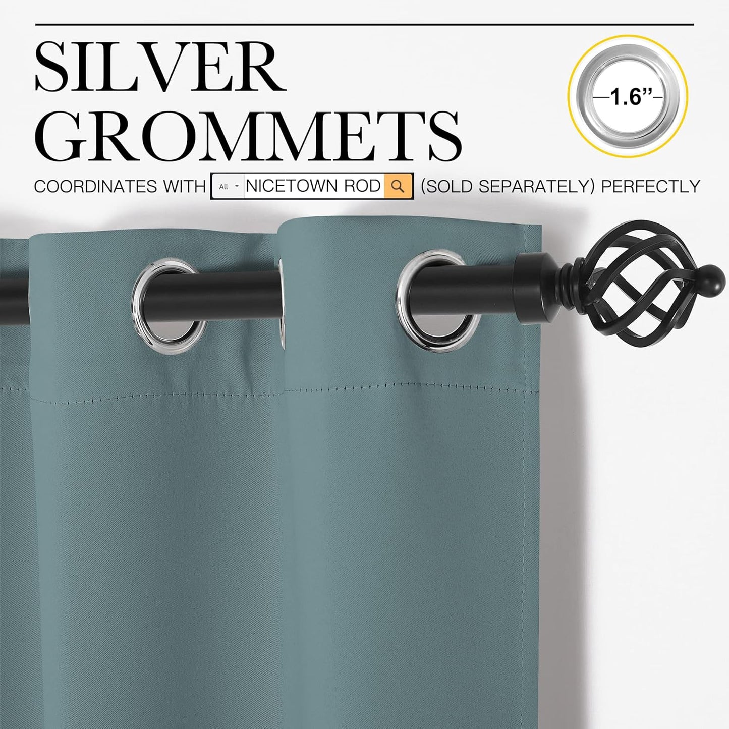 NICETOWN Blackout Curtains - Noise Reducing & Thermal Insulated Drape Panels for Small Windows | Greyish Blue, 2 Panels (W34 x L45-Inch)