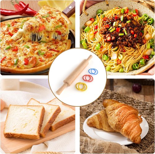 Classic Beechwood Rolling Pin - Multi-Color Thickness Rings for Baking | 17” x 2.5” with Handle
