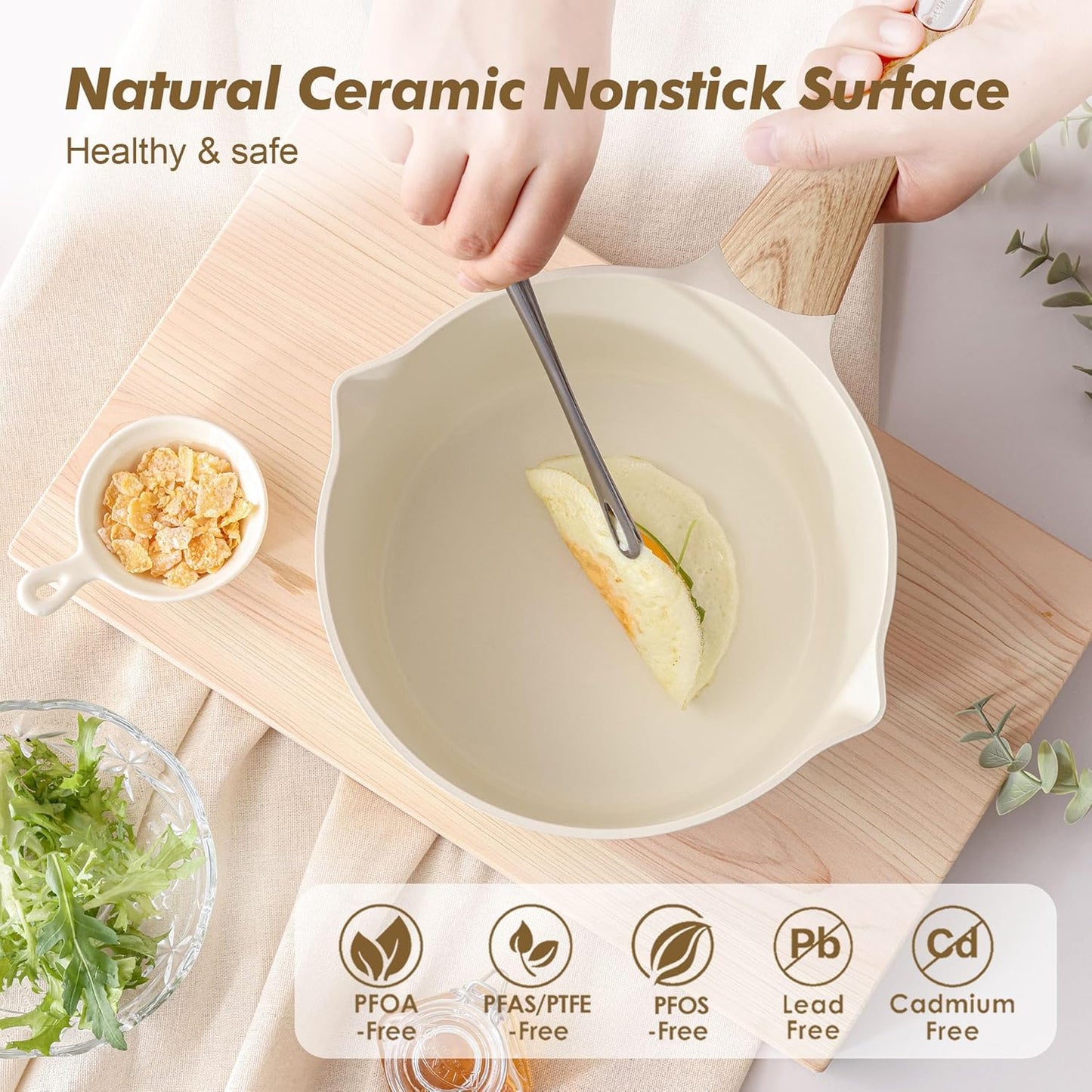 SENSARTE Nonstick Ceramic Sauce Pan Set - 2.0 & 3.0 Quart Cooking Pots with Lid | Induction Compatible, PFOA Free