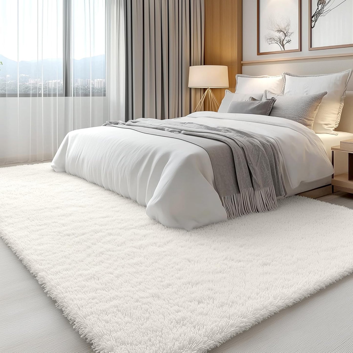 OLANLY Large Area Rug - Soft Fluffy Shaggy Indoor Carpet for Living Room & Bedroom | Ivory 6x8