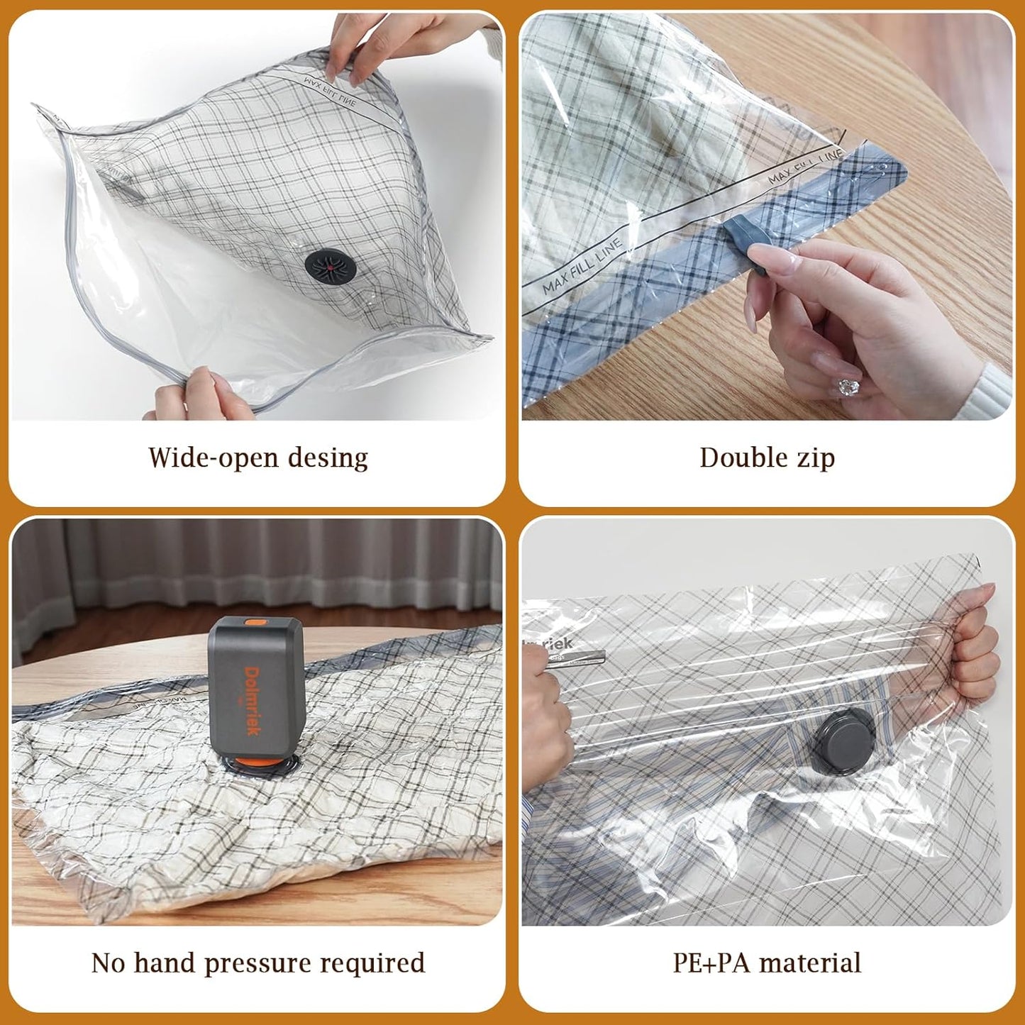 Travel Vacuum Storage Bags - 15 Pack Compression Seal Bags with USB Electric Pump | Space Saver for Clothes