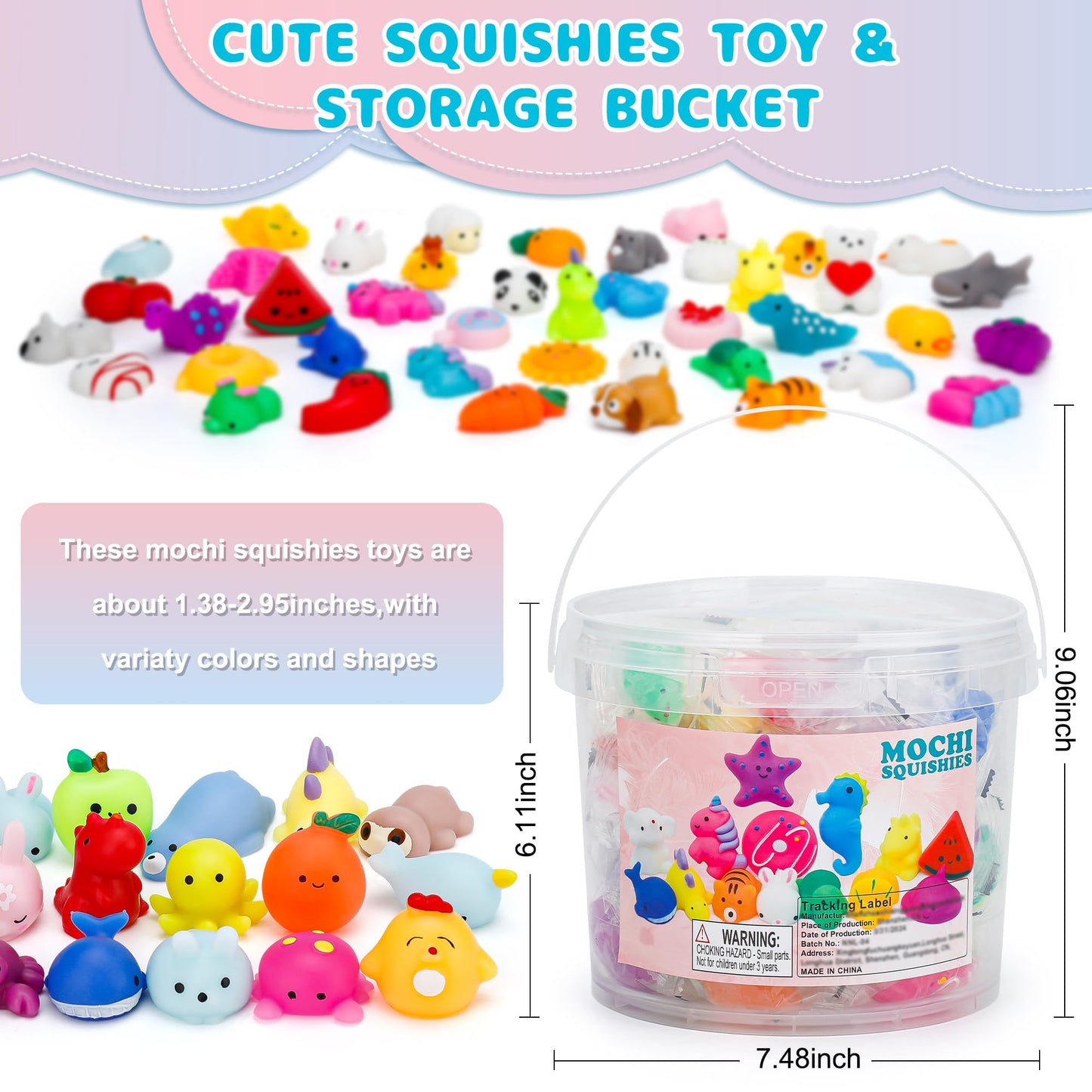 100 Pack Mochi Squishy Toys, Party Favors for Kids 4-8-12,Birthday Gifts Treasure Box Classroom Prizes Goodie Bag Stuffers, Mini Squishy Fidget Toys, Carnival Prizes in Bulk