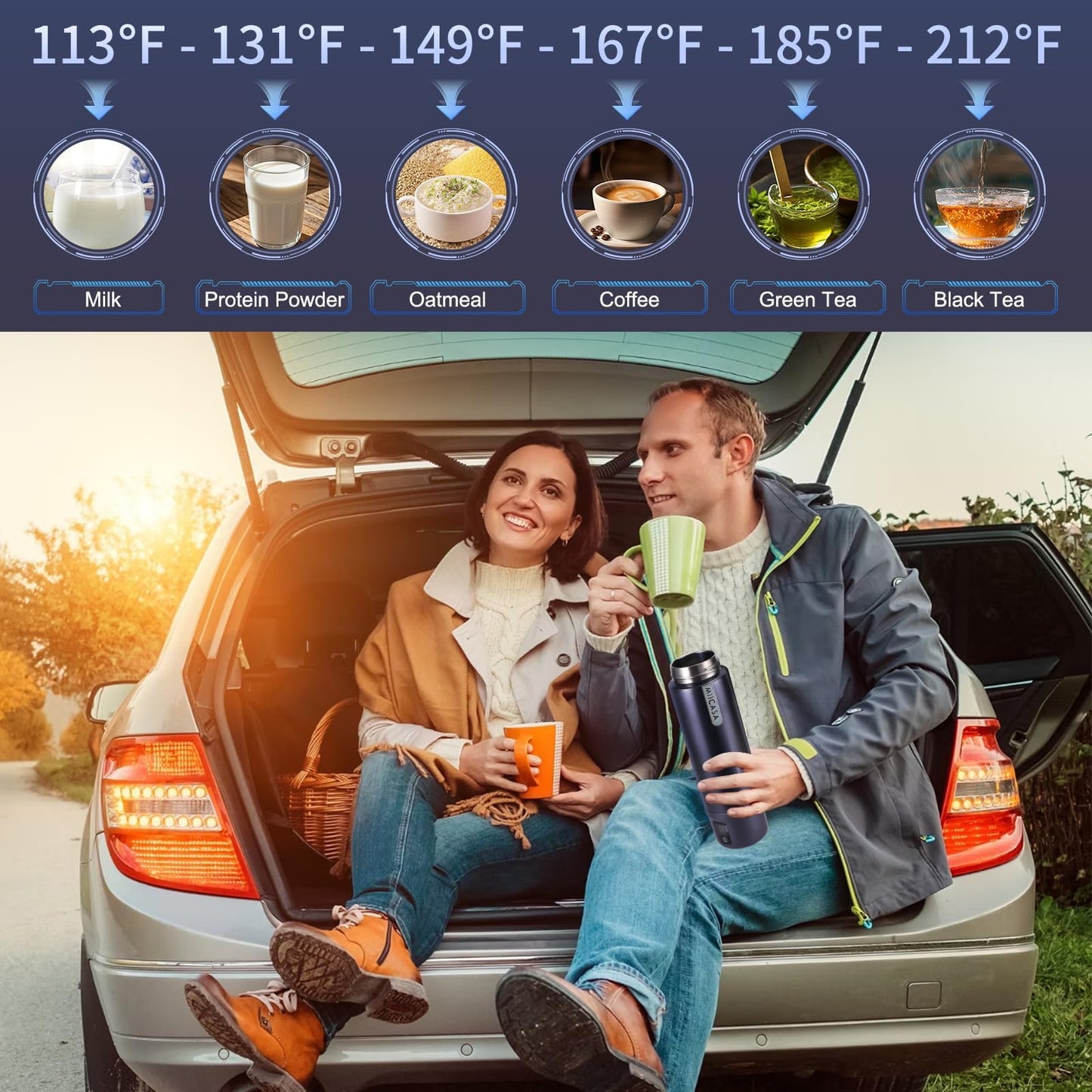 Vacuum-Insulated Portable Electric Kettle,Miicasa Stainless Steel Tumbler Small Electric Kettel,Travel Water Boiler with 6 Temperature and Auto Shut-Off Boil Dry,16oz