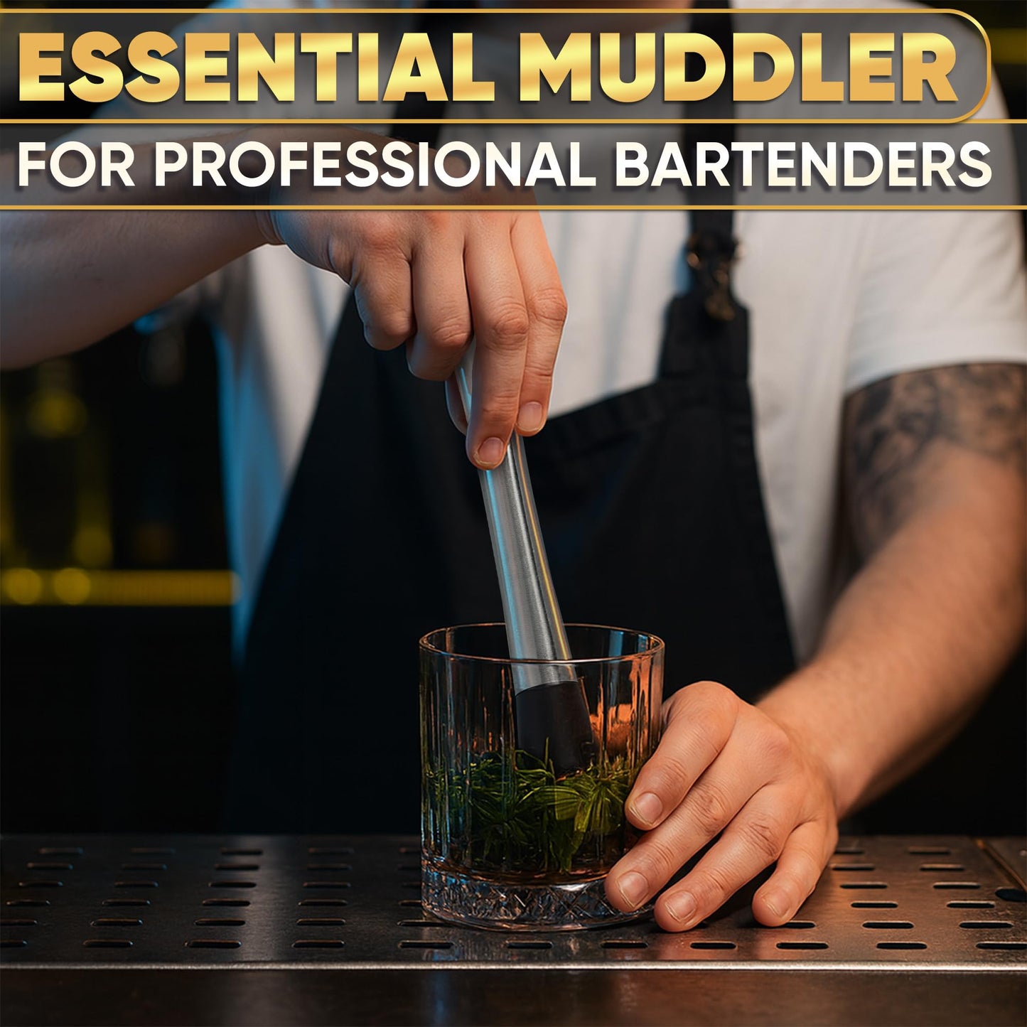 Muddler for Cocktails – 8 Inch Cocktail Muddler Tool with Stainless Steel Handle & Grooved Nylon Head – Fruit Smasher for Drinks, Mojitos, Mint, Lemons, Herbs, Berries – Home Bar & Bartender Essential