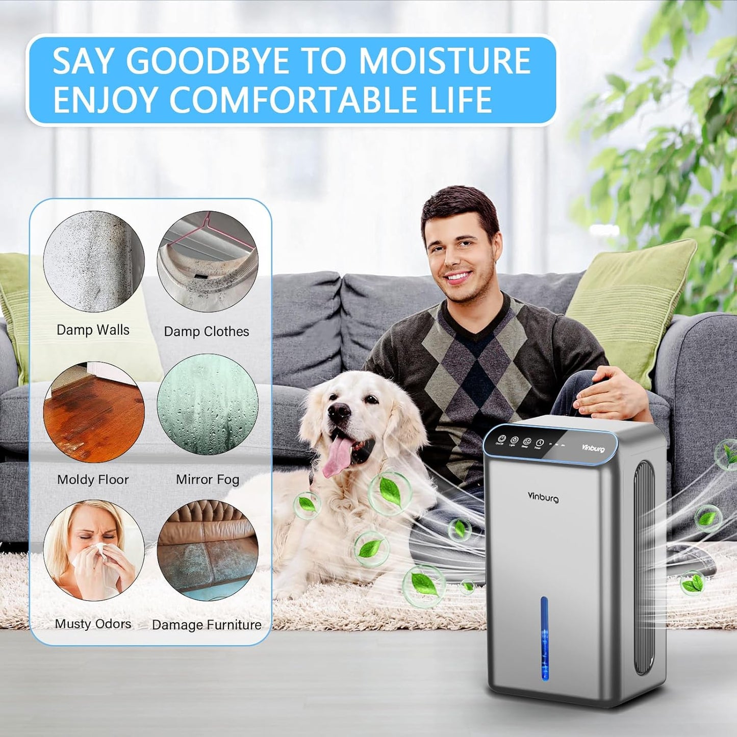 Skiennix Dehumidifier - Quiet 1000 Sq.Ft. Home Unit with Auto Shut Off & Aromatherapy | 7-Color LED Light