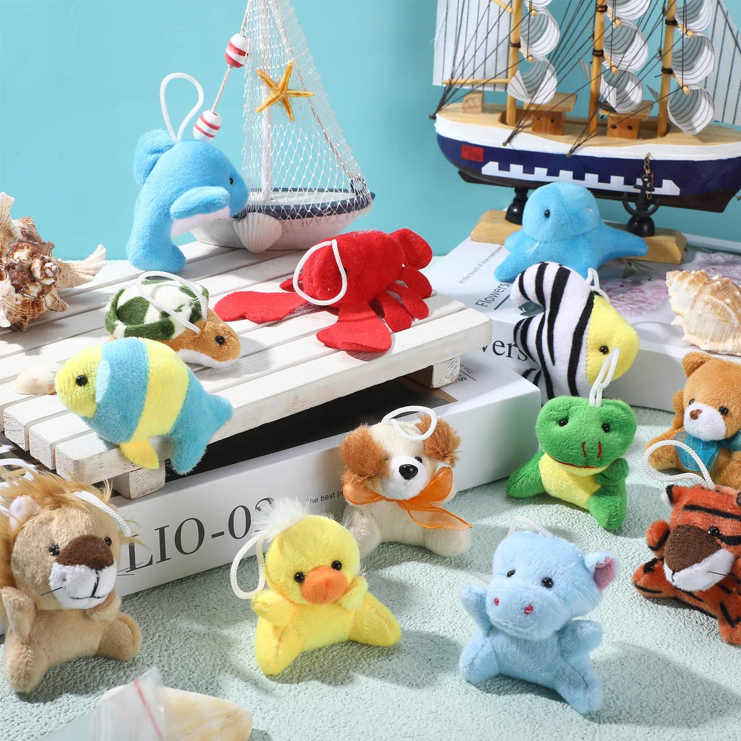 Zhanmai 100 Pcs Mini Plush Ocean Animals Keychain Bulk Sea Stuffed Animals Party Favors for Kids Easter Egg Fillers Valentines Gifts Birthday Goodie Bags Classroom Prizes Carnival Gifts Filler