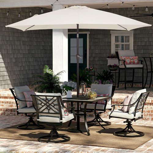 JEAREY Rectangular Patio Umbrella - 6.5x10 ft Outdoor Umbrella with Push Button Tilt & Crank | UV Protection in Cream White