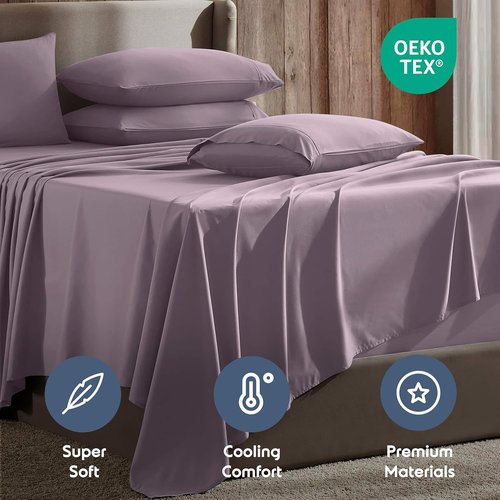 Hearth & Harbor Twin Extra Deep Pocket Sheet Set - Luxury Soft 6-Piece Bedding for 18-24 Inch Mattresses | Dusty Purple