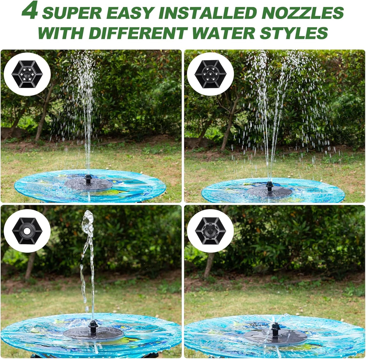 Mademax Solar Fountain - Upgraded Pump with 4 Nozzles for Bird Baths, Gardens, Ponds & Pools
