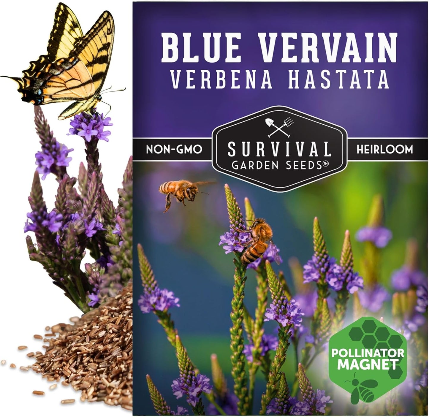 Survival Garden Seeds Blue Vervain Seeds - North American Native Wildflower | Butterfly Magnet - 1 Pack